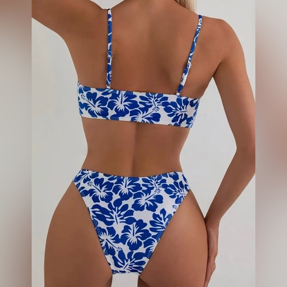 Blue Floral High Cut Bikini Set - Picture 2 of 7